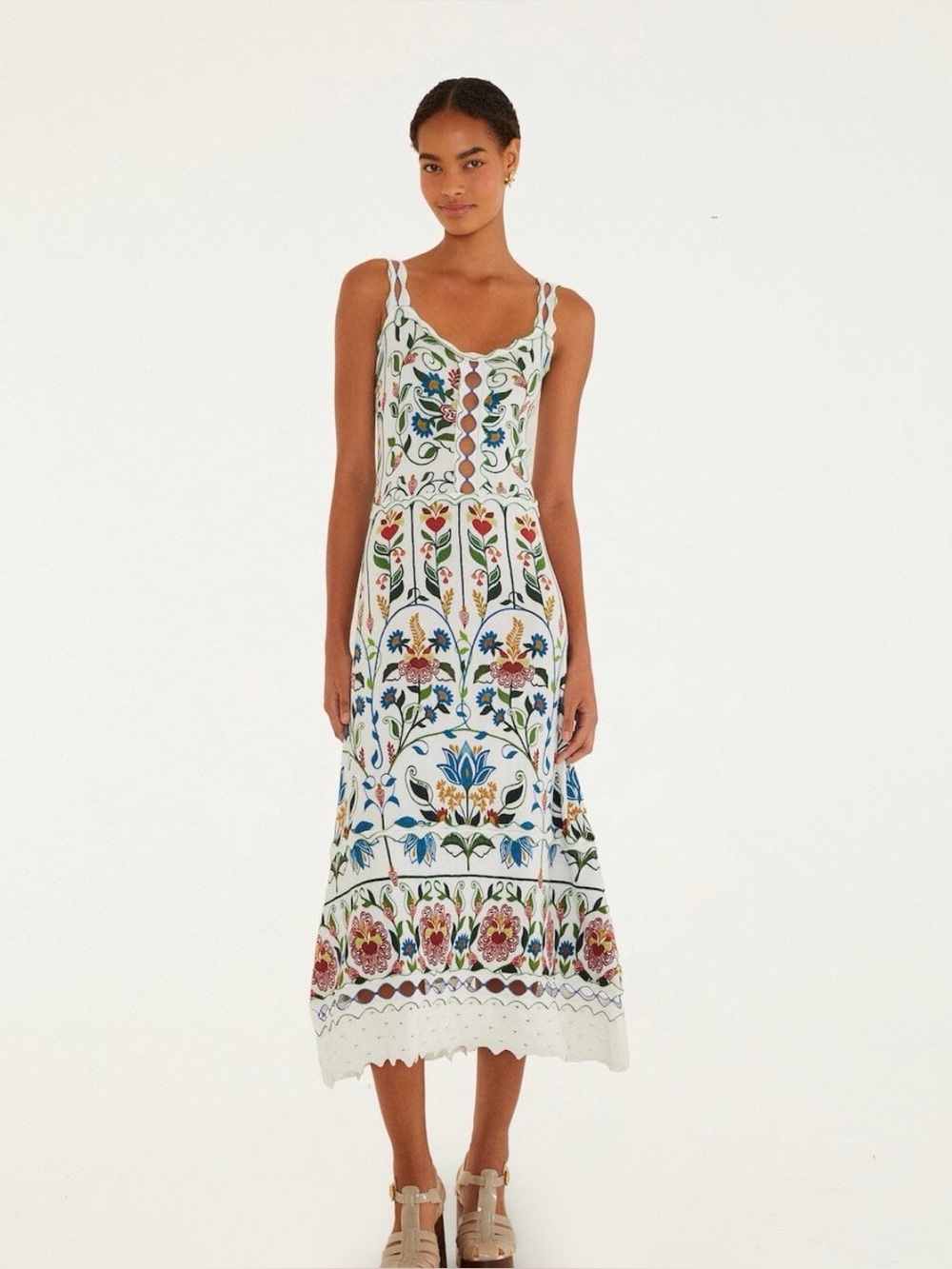 FARM Rio Off-White Stitched Garden Sleeveless Maxi Dress